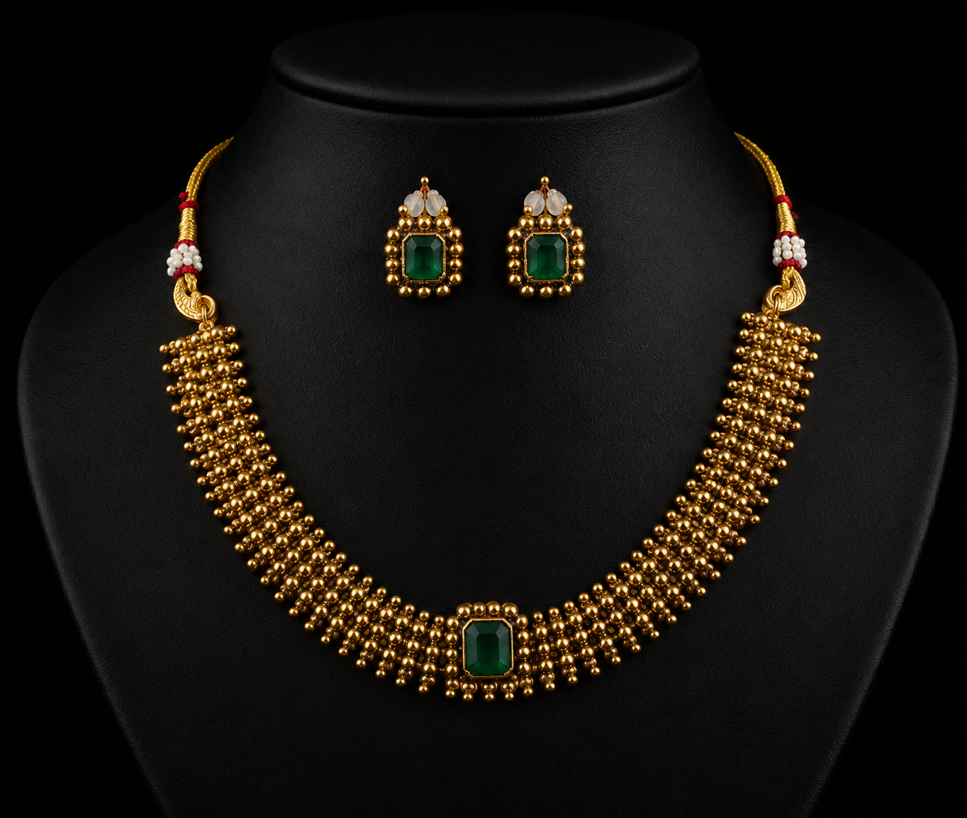Gold plated green stone necklace with matching earrings  - WYNAMIX store
