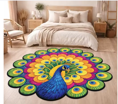 Peacock Blue Rubber Floor Mat 55x55 Cm | 3D Peacock Design, Soft & Comfortable, Water Absorbent, Dirt Resistant, Anti Skid | Waterproof PVC Washable | Door Mat Doormat Doormate Doormatt | Rangoli Mat | Bathmat Bathmats Bathmate | 1 Pc  - WYNAMIX store
