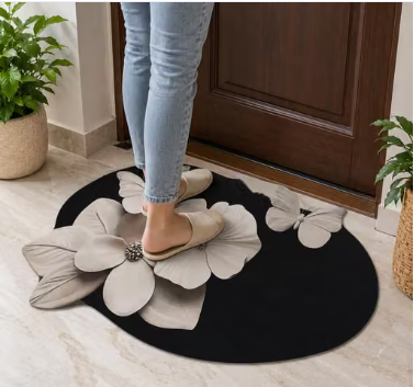 Rubber 3D Printed Floral Butterfly  Door Mat | Anti-Skid Waterproof Entrance Doormat | Washable Indoor & Outdoor Floor Mat | Heavy Duty Dust & Dirt Trap | Living Room, Bathroom, Kitchen & Main Door | 40 x 60 cm | Black - WYNAMIX store