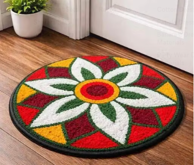  GREEN Super Soft Cotton Rangoli Doormat with Vibrant Floor Mat for Bedroom, Living Room, Kitchen, and Temple. Anti-Skid Multicolor Modern Design for a Stylish Home  - WYNAMIX store