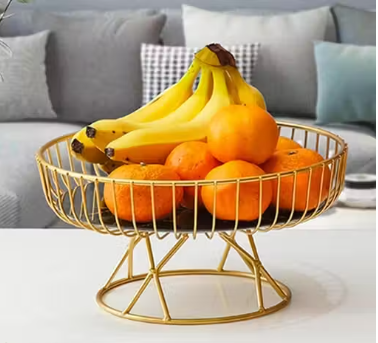 Countertop Fruit & Vegetable Bowl With Stand And Organizer For Dining Table/Kitchen (Gold), - WYNAMIX store