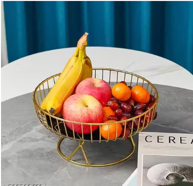 Countertop Fruit & Vegetable Bowl With Stand And Organizer For Dining Table/Kitchen (Gold), - WYNAMIX store