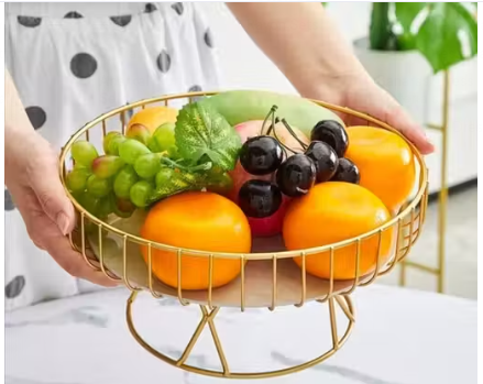 Countertop Fruit & Vegetable Bowl With Stand And Organizer For Dining Table/Kitchen (Gold), - WYNAMIX store