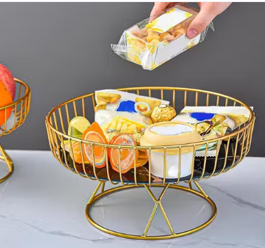 Countertop Fruit & Vegetable Bowl With Stand And Organizer For Dining Table/Kitchen (Gold), - WYNAMIX store