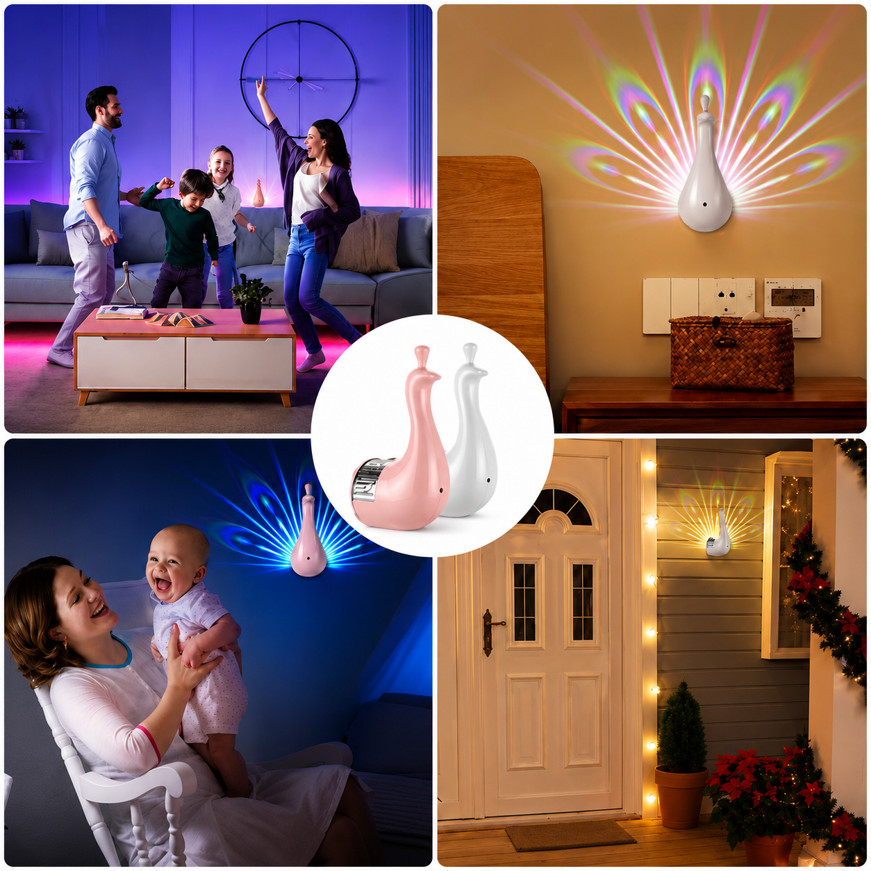 Peacock Lamp Creative Peacock Colorful Projection Wall Lamp, USB Charge Touch Button LED Night Light with Remote Control,White,Plastic - WYNAMIX store