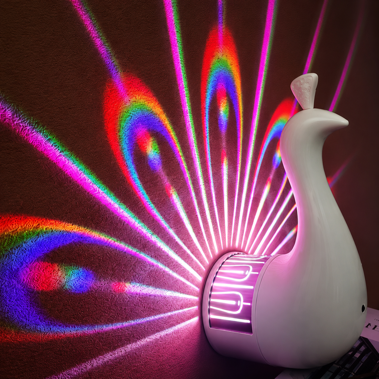 Peacock Lamp Creative Peacock Colorful Projection Wall Lamp, USB Charge Touch Button LED Night Light with Remote Control,White,Plastic - WYNAMIX store