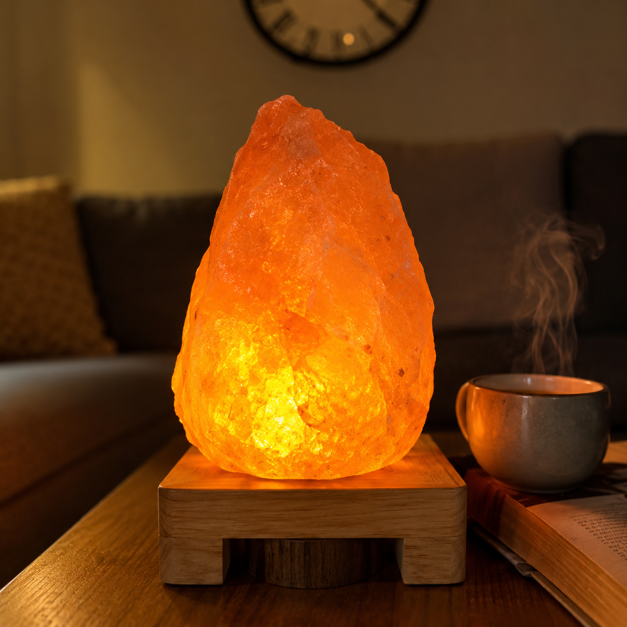 Natural Shape Rock Salt lamp on Wooden Base (2kg+ Approx) - WYNAMIX store