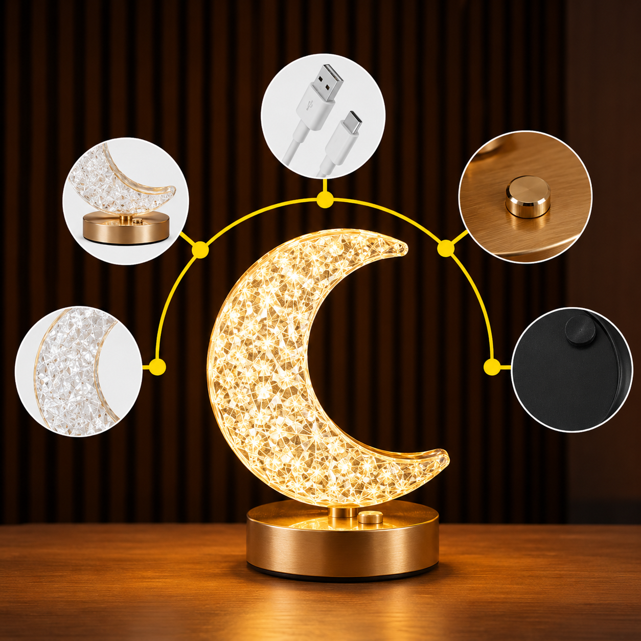 Aesthetic Moon Lamp | LED Night Light for Bedroom & Home Decor | Warm White Table Lamp | Perfect Gift Item  | Table Lamp | 3 Colours | Dimmable with Touch - WYNAMIX store