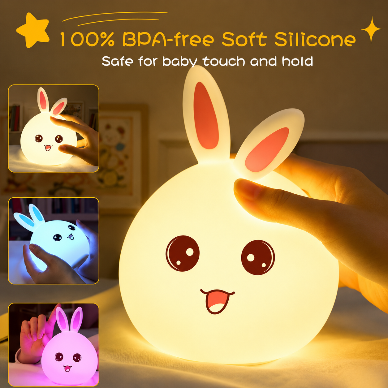 Rabbit Silicone Lamp Nursery Lamps for Room Portable LED Bunny Lamp USB Rechargeable Children Night Light - WYNAMIX store