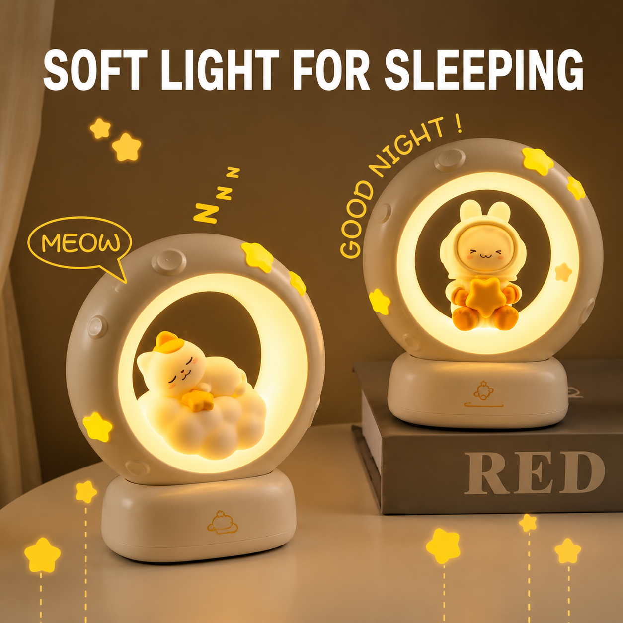 LED Night Lamp, Moon LED Night Lamp with 3 Brightness Modes & Touch Control, Night Light for Boys and Girls,Squishy Night Light for Bedroom & Kids Room,Rechargeable Kitty Lamp for Kids & Baby Bedroom. - WYNAMIX store