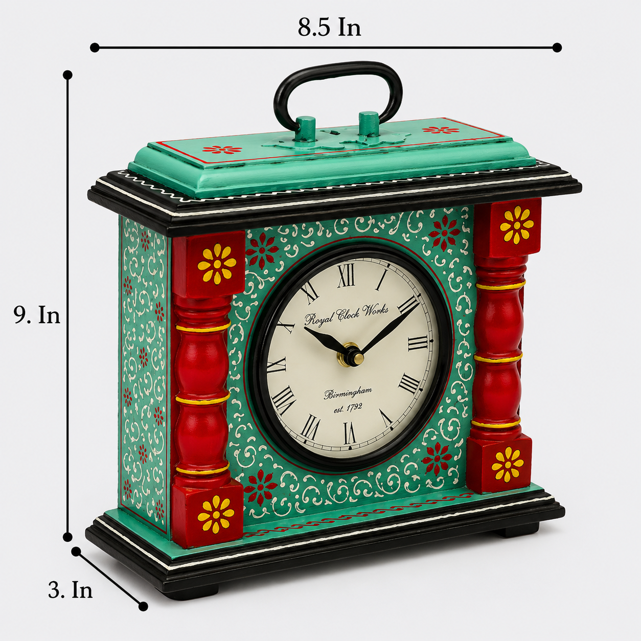 AKI Hand Painted Silent Non Ticking Small Clock Battery Operated, Simply Design, for Bedroon, Bedside, Desk I Wooden | Antique | Desk Clock (Size 8.5 x 9 Inches) (Battery not Included) - WYNAMIX store