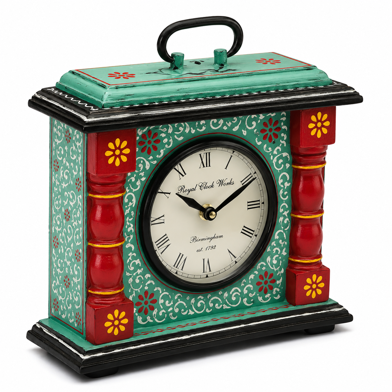 AKI Hand Painted Silent Non Ticking Small Clock Battery Operated, Simply Design, for Bedroon, Bedside, Desk I Wooden | Antique | Desk Clock (Size 8.5 x 9 Inches) (Battery not Included) - WYNAMIX store