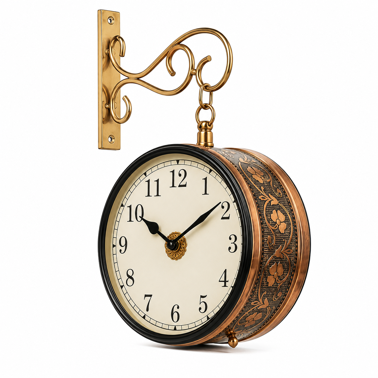 Metal Analog Double Sided Dial Wall Clock for Home Living Room Bedroom Office | Handcrafted Round Shape Analog Antique Style Diwar Ghadi, Clock with English Numbers (Rose Gold_8 Inches) - WYNAMIX store