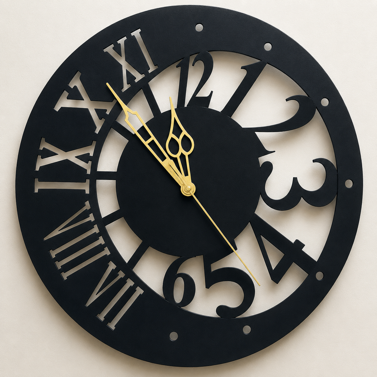 Electro India Black And Golden Half Numerical And Half Roman Number Design Classy And Stylish Trending Morden Wall Clock Circular Shape Different And Unique Metal Wall Clock  - WYNAMIX store