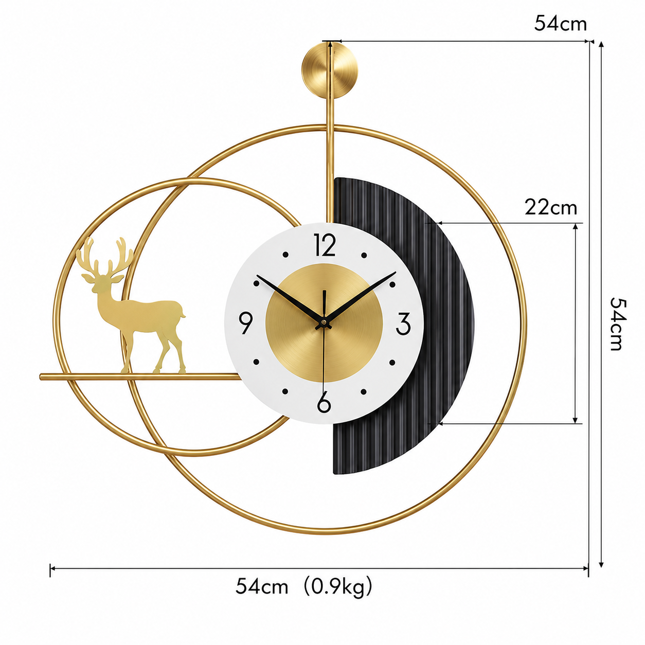 Infinity Decor Modern Luxury Deer Fluted Home Living Room Bedroom Office Decoration Metal Golden Wall Art Large Wall Clock 54 x 54 cm - WYNAMIX store