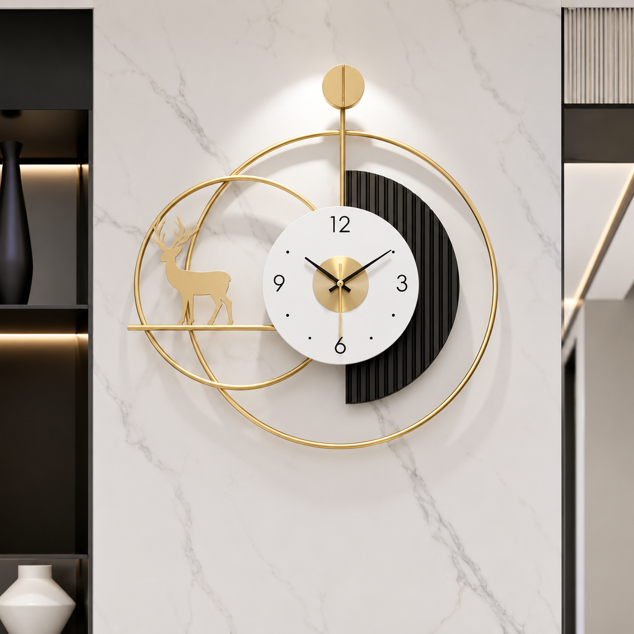 Infinity Decor Modern Luxury Deer Fluted Home Living Room Bedroom Office Decoration Metal Golden Wall Art Large Wall Clock 54 x 54 cm - WYNAMIX store