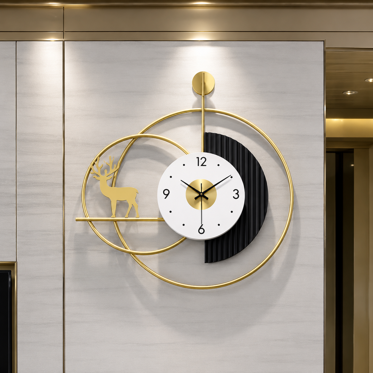 Infinity Decor Modern Luxury Deer Fluted Home Living Room Bedroom Office Decoration Metal Golden Wall Art Large Wall Clock 54 x 54 cm - WYNAMIX store