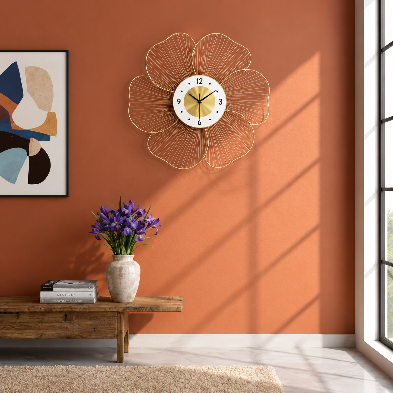 Modern Living Room Wall Decor Ideas  Minimalist Interior Design with Gold Wall Clock - WYNAMIX store