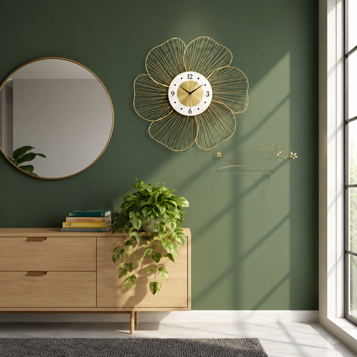Modern Living Room Wall Decor Ideas  Minimalist Interior Design with Gold Wall Clock - WYNAMIX store