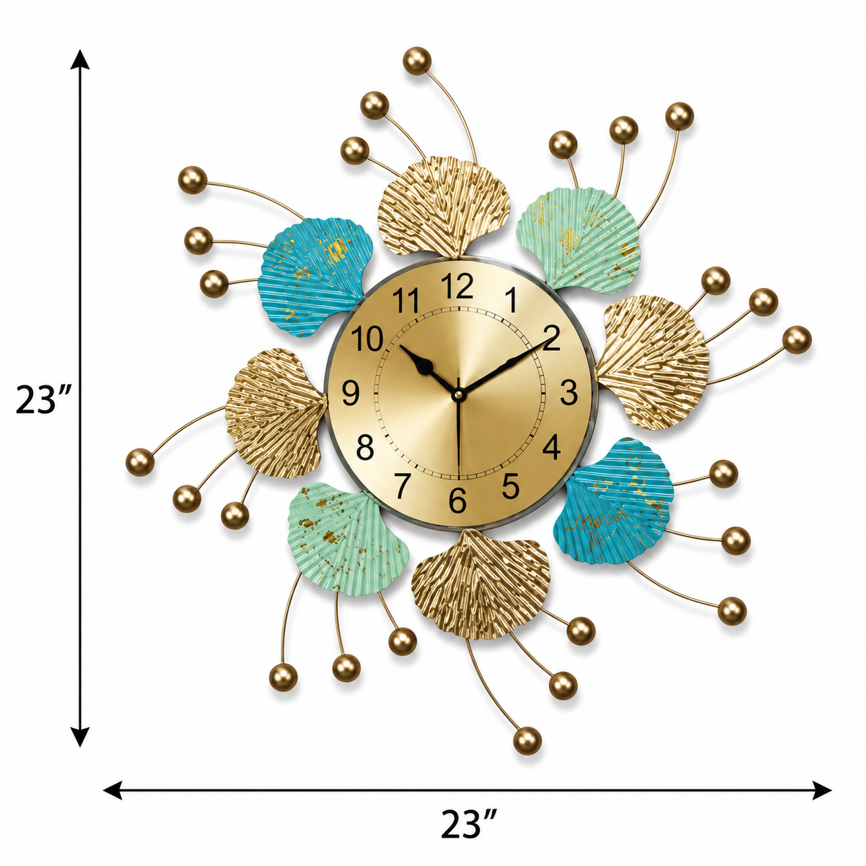 Designer Metal Wall Clock for Living Room | Premium Leaf Style Wall Decor | Elegant Gold Finish - WYNAMIX store