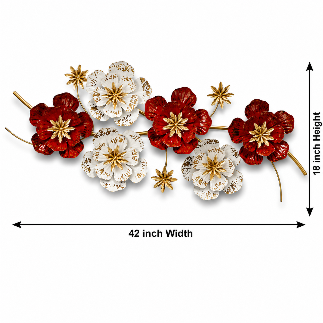 Metal Floral Wall Art Decor for Living Room & Bedroom - 3D Red & White Flower Wall Hanging Sculpture | Luxury Home Decoration Items - WYNAMIX store