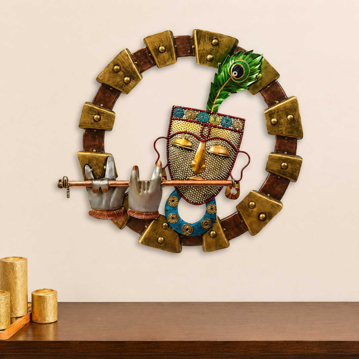 Metal Wall Art Krishna Playing Flute Bansuri  Wall Decor & Hangings - WYNAMIX store