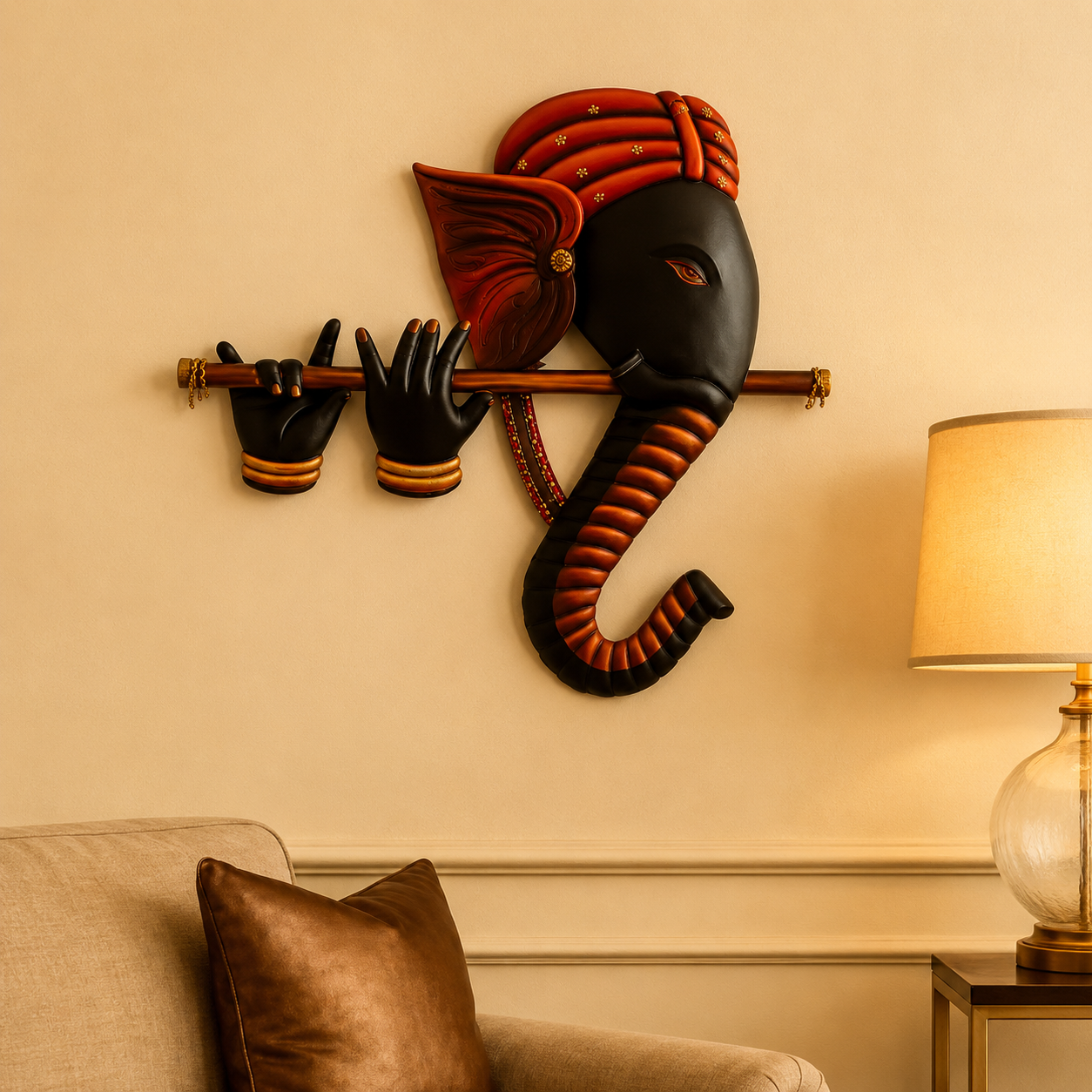 Metal Wall Decor Ganesha Frame For Home/Office/Hotel/Living Room/Bedroom Decor | Wall Hanging | Metal Art Ganesha Playing Flute Wall Hanging (14 Inch Diameter) - WYNAMIX store