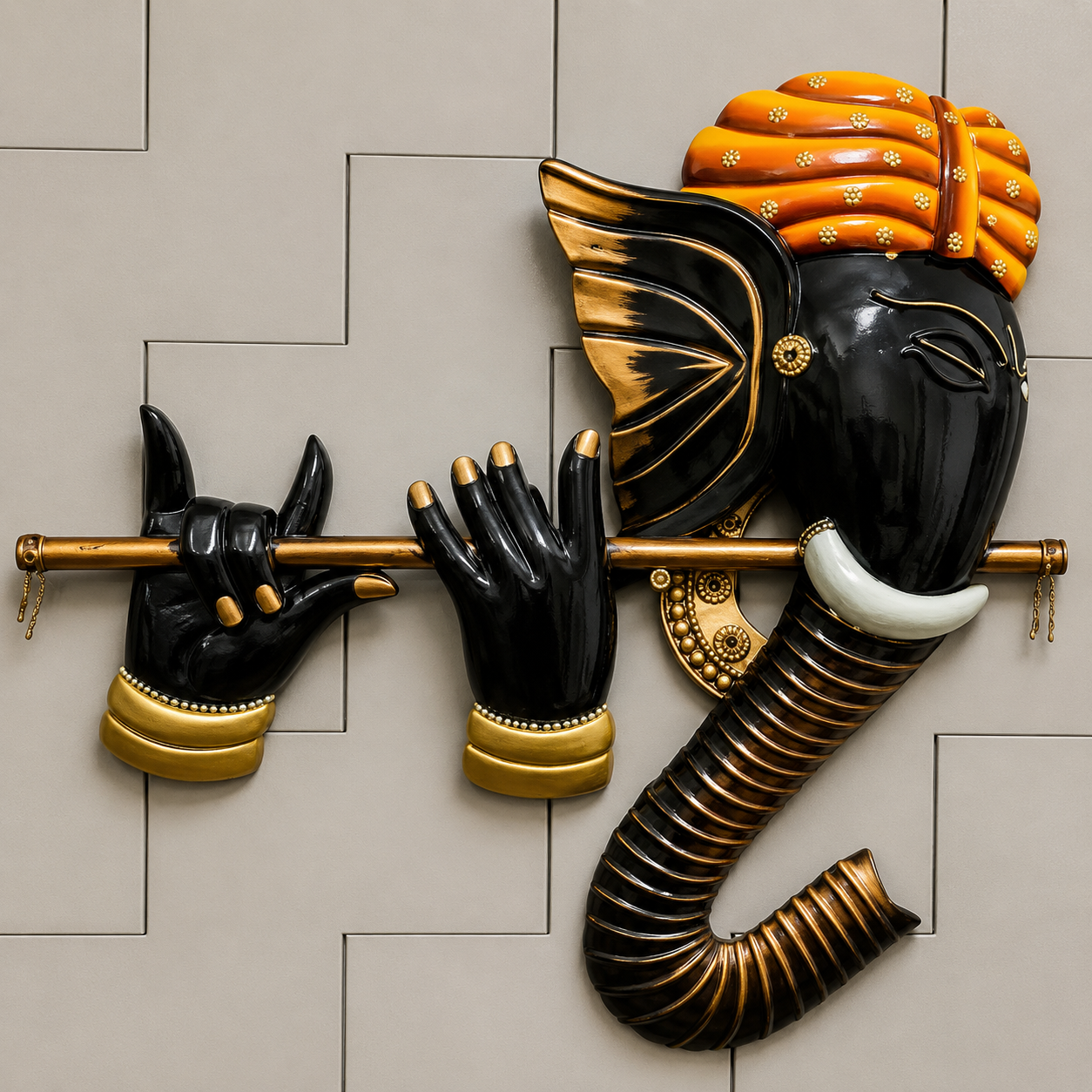 Metal Wall Decor Ganesha Frame For Home/Office/Hotel/Living Room/Bedroom Decor | Wall Hanging | Metal Art Ganesha Playing Flute Wall Hanging (14 Inch Diameter) - WYNAMIX store