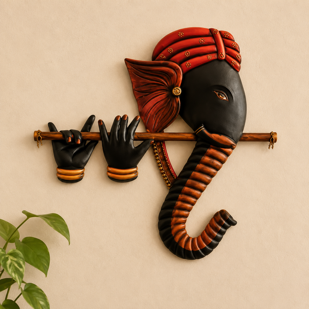 Metal Wall Decor Ganesha Frame For Home/Office/Hotel/Living Room/Bedroom Decor | Wall Hanging | Metal Art Ganesha Playing Flute Wall Hanging (14 Inch Diameter) - WYNAMIX store
