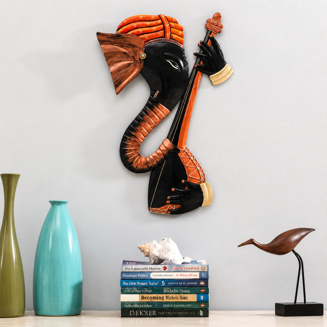 Metal Wall Art Ganesha Playing Sitar - WYNAMIX store