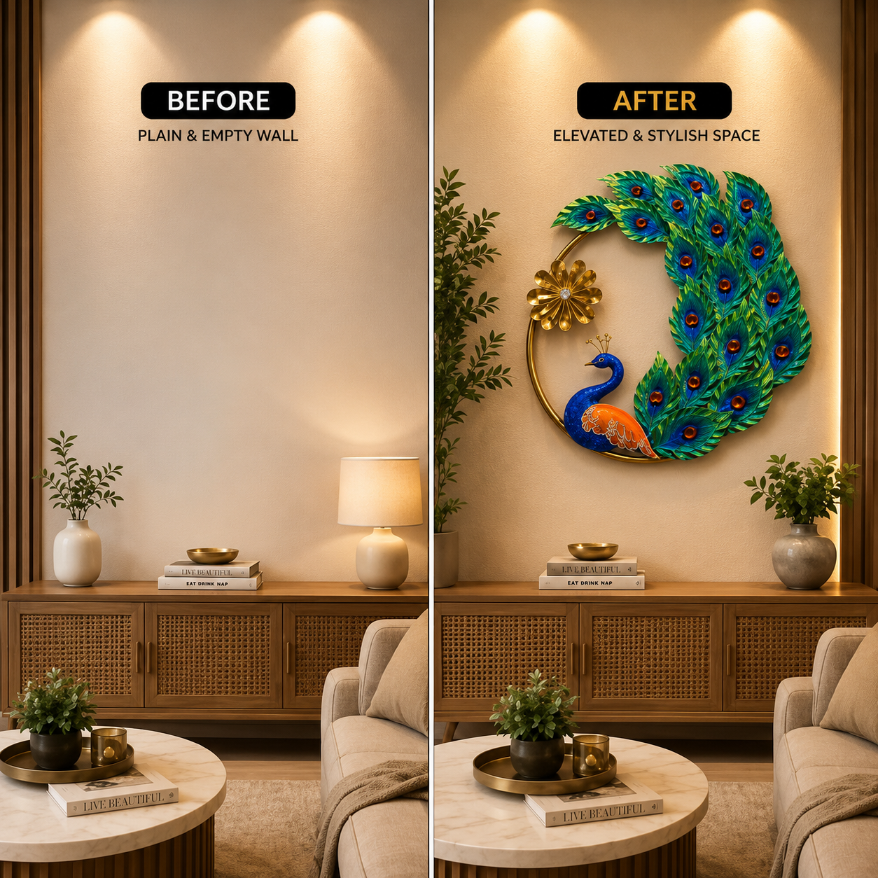 Elegant Peacock Home Decor Wall Art Metal Sculpture for Living Room and Dining Room - WYNAMIX store