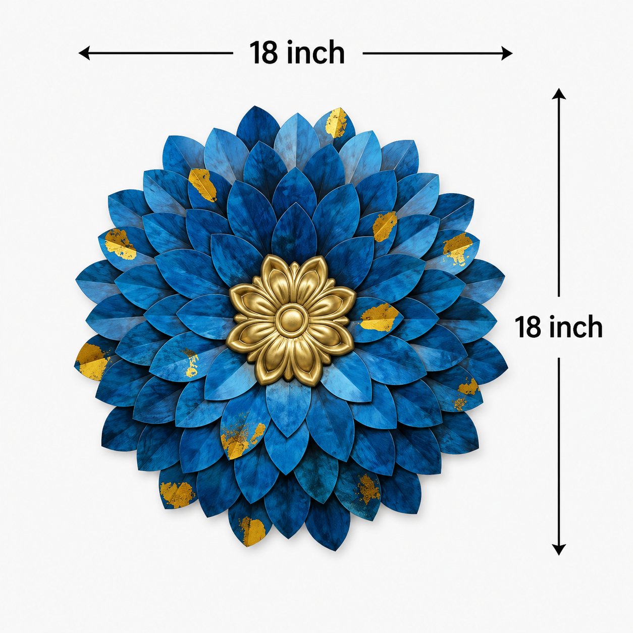 18x18 Inch Royal Blue & Gold Metal Flower Wall Art - 3D Floral Decorative Hanging for Living Room, Bedroom & Office - WYNAMIX store