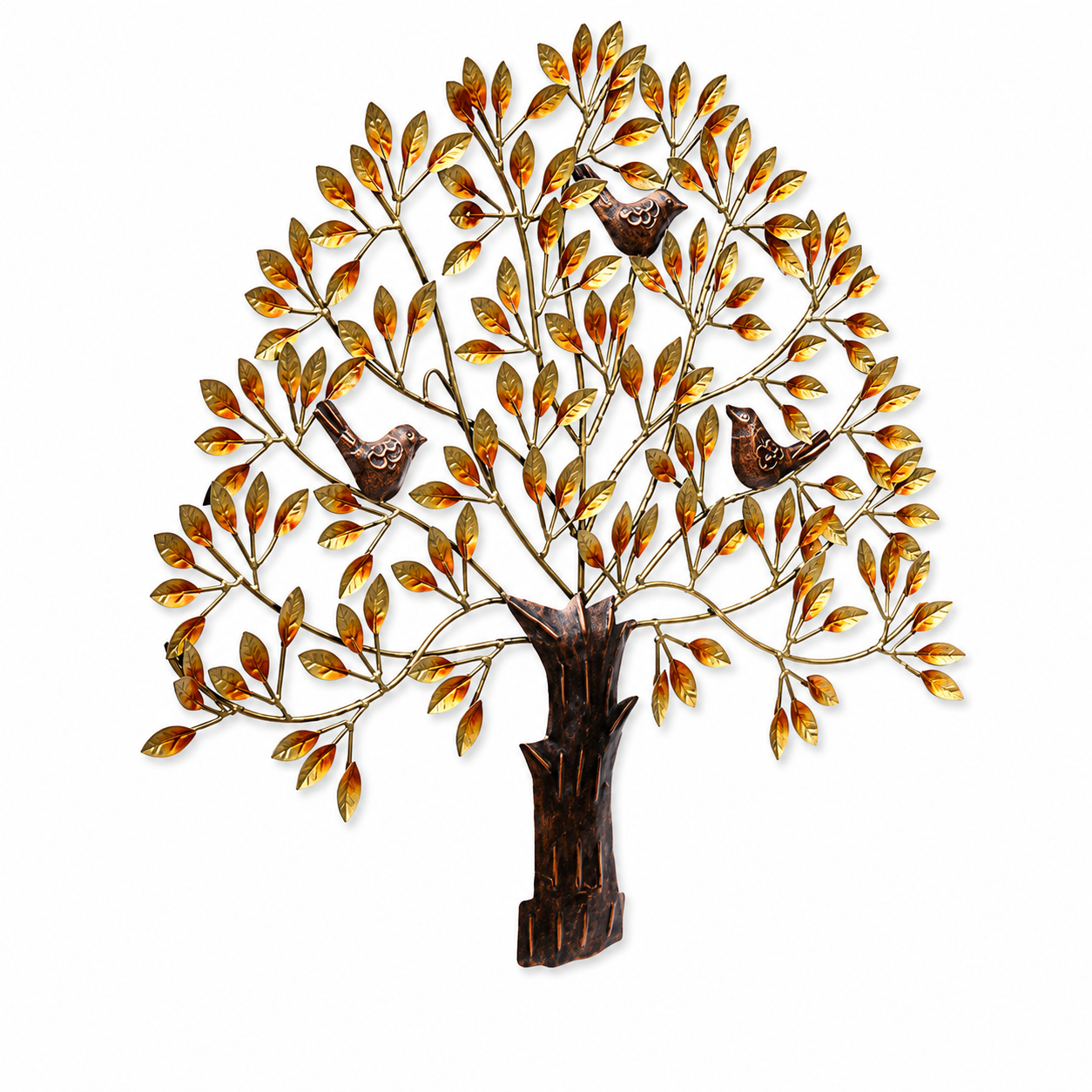 Luxury Golden Tree with Birds Metal Wall Art | Leaf Design Wall Decor | Premium Living Room Home Decoration - WYNAMIX store