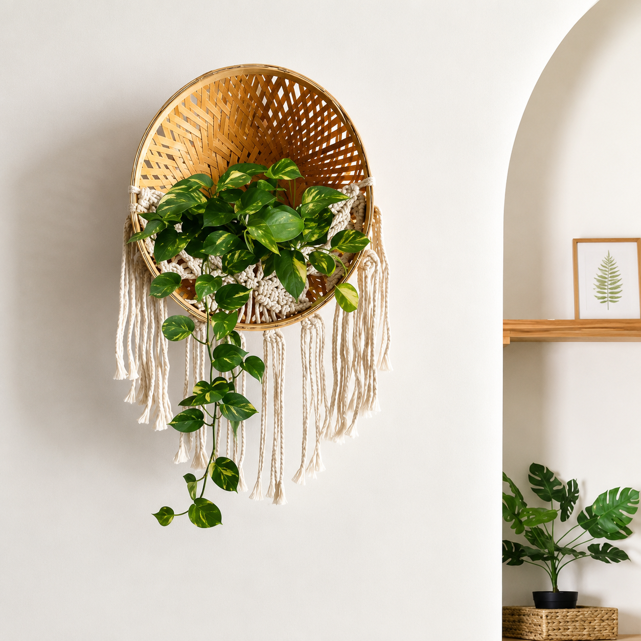 KASBA Line 9″ Off‑White Bamboo Basket – Eco‑Friendly Handcrafted Home Decor & Storage Organizer - WYNAMIX store