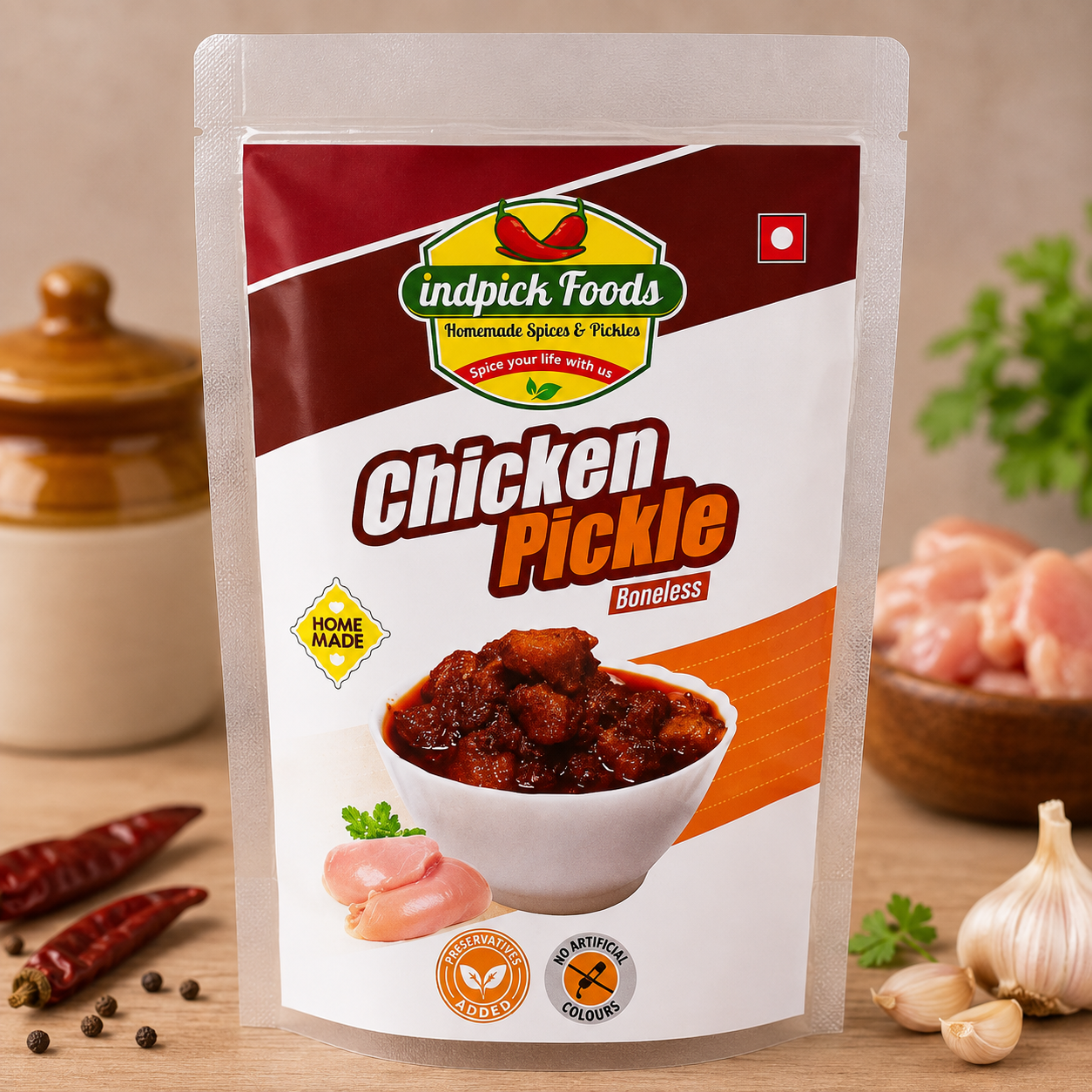 Indpick Foods Homemade Chicken Pickle (Boneless) – 500g | Traditional Spicy Chicken Pickle - WYNAMIX store