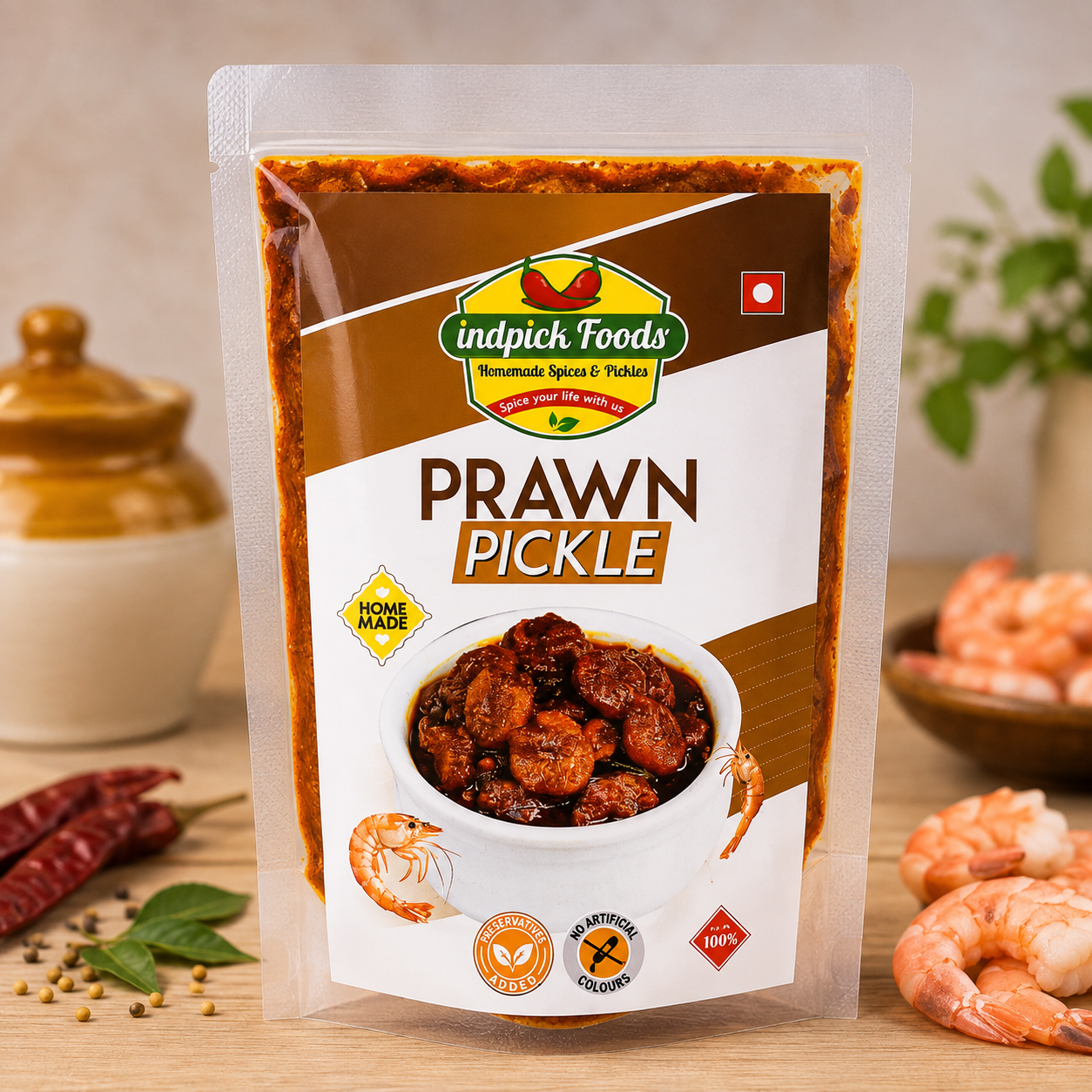 Indpick Foods Homemade Prawn Pickle – 500g | Traditional Spicy & Tangy Prawn Pickle - WYNAMIX store