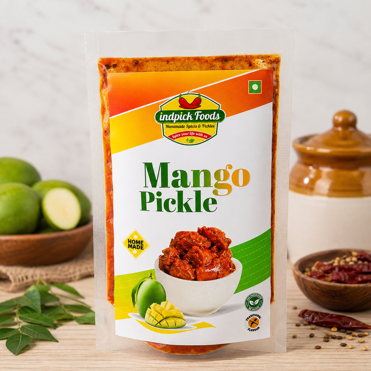 Indpick Foods Homemade Mango Pickle – 500g | Traditional Kerala-Style Spicy Mango Pickle - WYNAMIX store