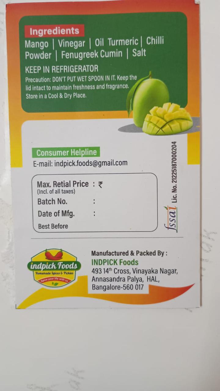 Indpick Foods Homemade Mango Pickle – 500g | Traditional Kerala-Style Spicy Mango Pickle - WYNAMIX store