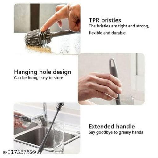 ArrayStyle Silicone Bottle Cup Test Tube Cleaning Soft Silicone Brush with Long Handle Glass Pipe Home Cleaner Multipurpose Used for Glasses | Bottles | Baby Bottles | Wine Glasses ETC (Pack Of- 02) - ZILSHA.Store