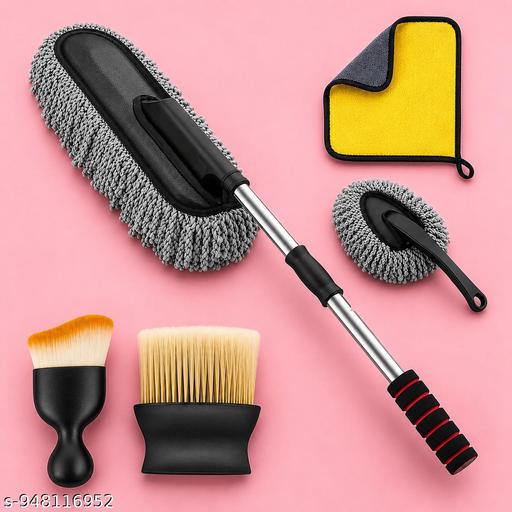 Professional Car Cleaning Accessories Kit with Soft Dusting Brushes, Washable Microfiber Cloth & Adjustable Interior Cleaning Duster - ZILSHA.Store