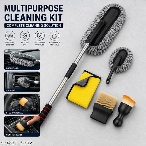 Professional Car Cleaning Accessories Kit with Soft Dusting Brushes, Washable Microfiber Cloth & Adjustable Interior Cleaning Duster - ZILSHA.Store