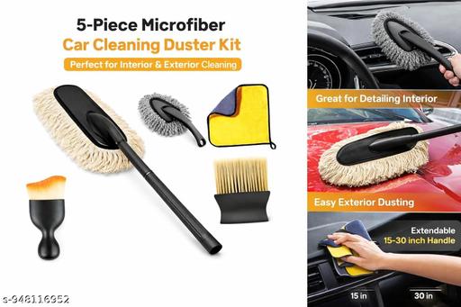 Professional Car Cleaning Accessories Kit with Soft Dusting Brushes, Washable Microfiber Cloth & Adjustable Interior Cleaning Duster - ZILSHA.Store