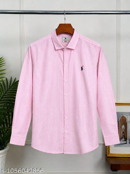 Men's Pink Striped full Sleeve Cotton Blend Shirt - ZORA