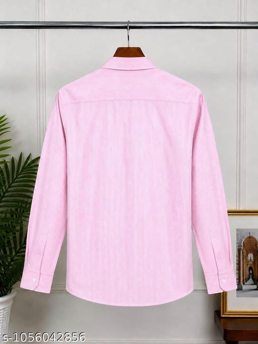 Men's Pink Striped full Sleeve Cotton Blend Shirt - ZORA