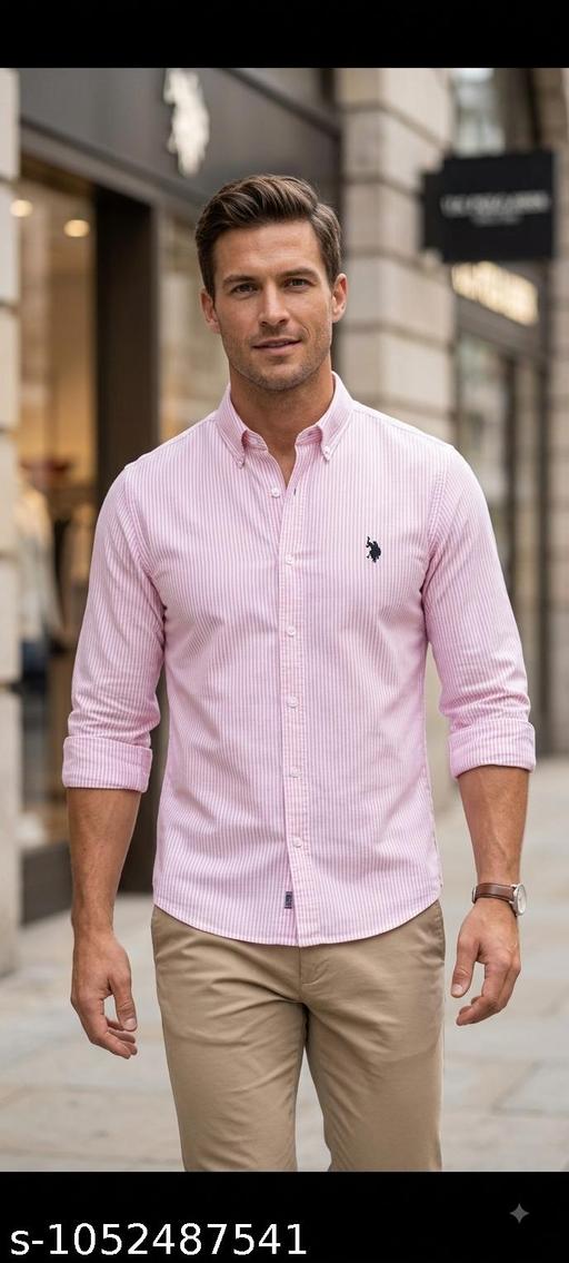 Classic Pink & White Vertical Striped Polo Ralph Lauren Button-Up Shirt - ZORA