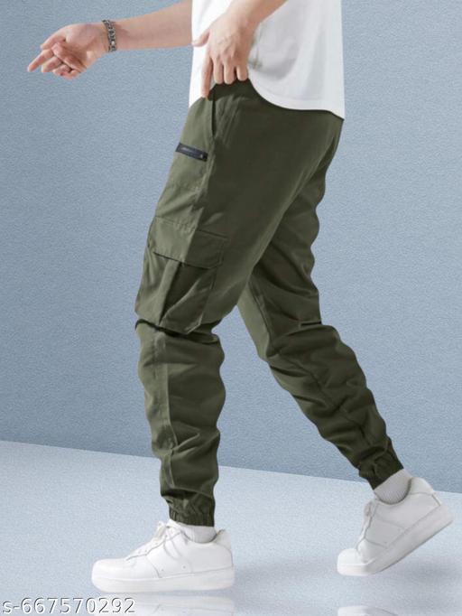 Men’s Green Multi-Pocket Cargo Pant | Cotton Casual Slim Fit Utility Trousers for Daily, Travel & Outdoor Wear - ZORA
