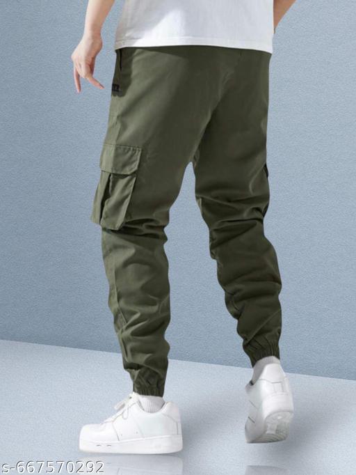 Men’s Green Multi-Pocket Cargo Pant | Cotton Casual Slim Fit Utility Trousers for Daily, Travel & Outdoor Wear - ZORA