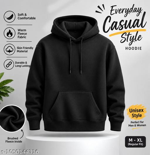 Men’s & Women’s Black Fleece Hoodie | Warm Unisex Regular Fit Sweatshirt - ZORA