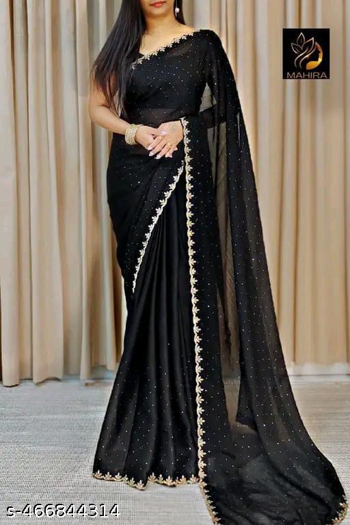 Trending New Satin Silk Saree With Beads And Stone Work Border Lace And Fancy Work Blouse - ZORA