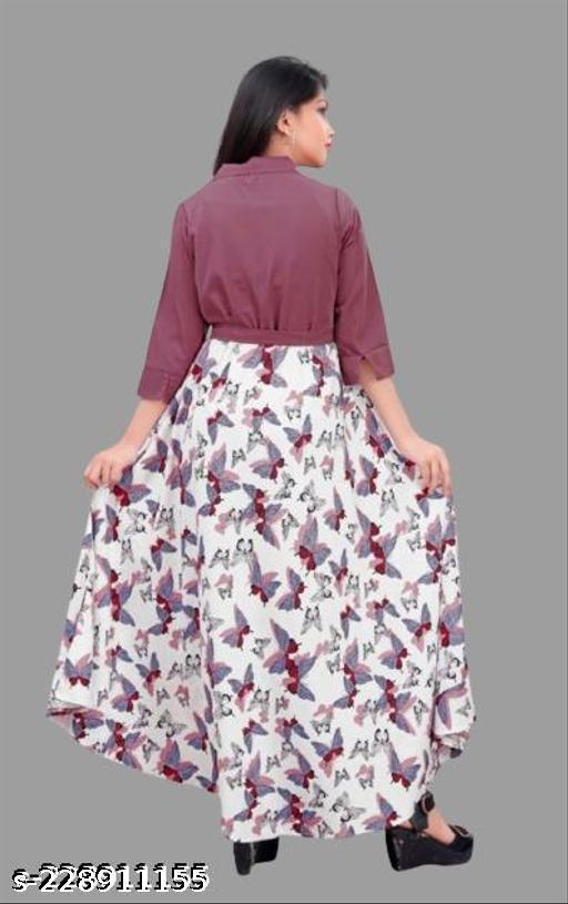 cute modern classy girls frocks & dresses | white with maroon butterfly print; mauve top, butterfly print, two-piece style top and skirt, A-line silhouette, A-line, one-piece, A-line dress, belt, pull-on, three-quarter, V-neck, belted, curved, maxi, unlined, Girls - ZORA
